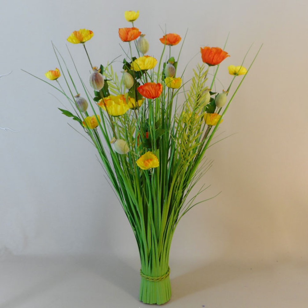 Grass Bundle with Poppies Orange Yellow Artificial Flowers
